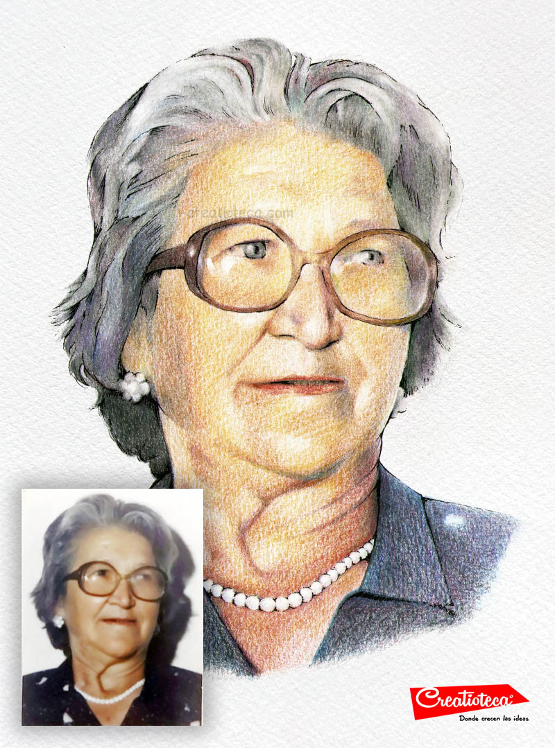 Retrato a lápices de colores y tinta Creatioteca